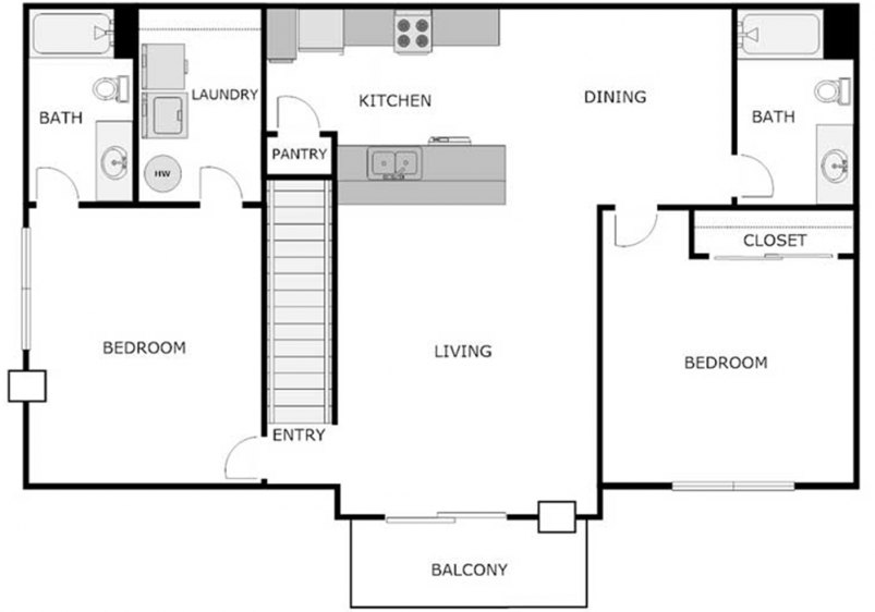 2-Bedroom/2-Bathroom Split Floor Plan 2-Bedroom/2-Bathroom Split Floor Plan