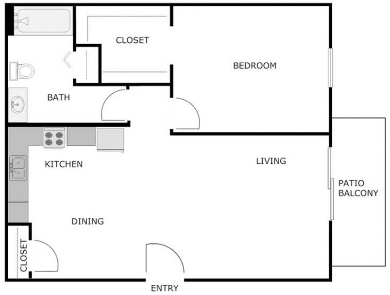 1-Bedroom/1-Bath Floor Plan