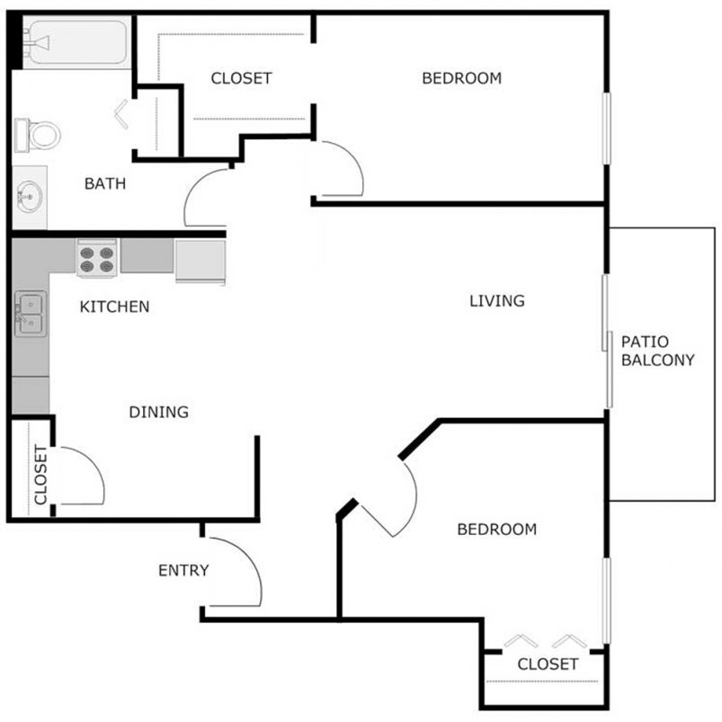 2-Bedroom/1-Bath 962 SF Floor Plan 2-Bedroom/1-Bath 962 SF Floor Plan